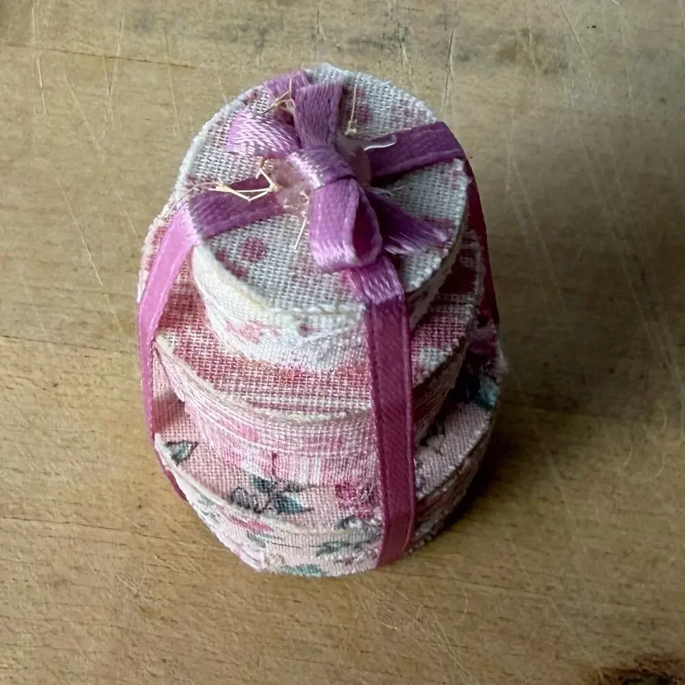Dollhouse Miniature Sewing Basket Set Handmade Presents Fabric Cottagecore